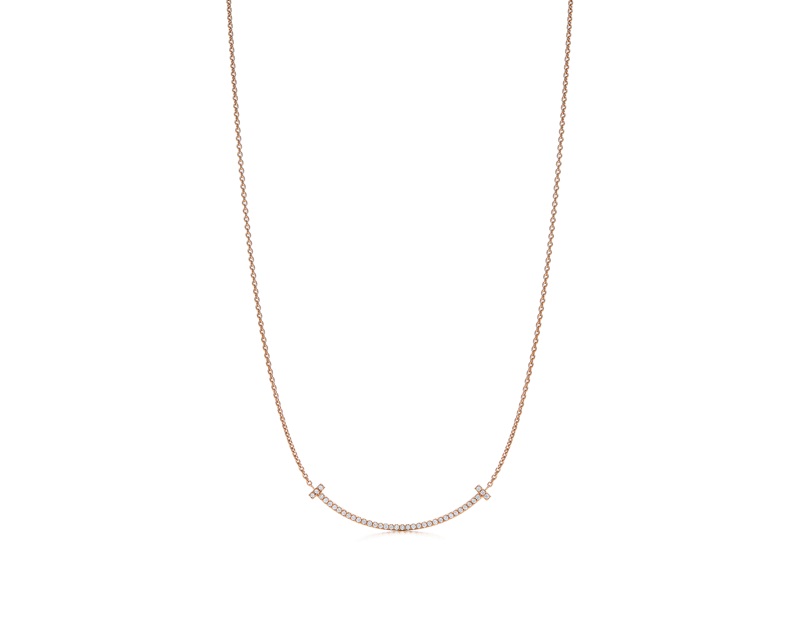 Tiffany T Smile Mini 18K 玫瑰金鑲鑽項鍊