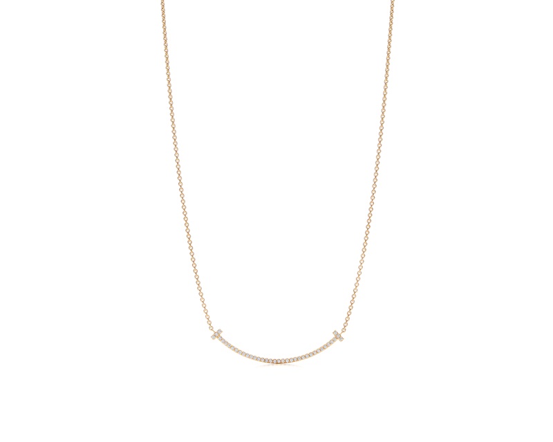 Tiffany T Smile Mini 18K 黃金鑲鑽項鍊
