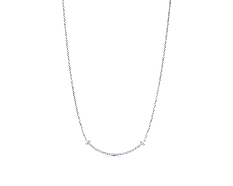 Tiffany T Smile Mini 18K 鉑金鑲鑽項鍊
