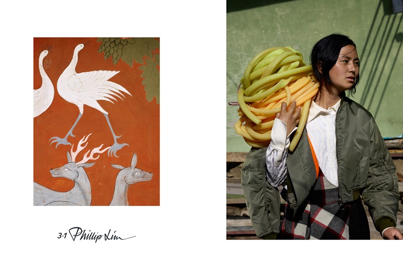	3.1 Phillip Lim 2015秋季廣告

3.1 Phillip Lim本季以「浪漫真實（Romancing Reality）」為主題，與著名藝術攝影師Viviane Sassen是第二季的合作，品牌視角續以創作「尋找日常生活中的美」為主題的一系列攝影作品。為呼應2015年秋季主題「挑戰體制（Challenge the System）」，Phillip和Viviane前往不丹，一個以其獨特的精神治理與生活並挑戰對「幸福」定義的國家。此次拍攝選角也以沒有模特兒經驗的當地女孩為主要對象，透過沒有任何髮型、妝容、或服裝搭配等造型的美化，增強了照片的真實性。而這些未經修飾的影像也透過Viviane的鏡頭，道出了背後美麗而浪漫的故事。
