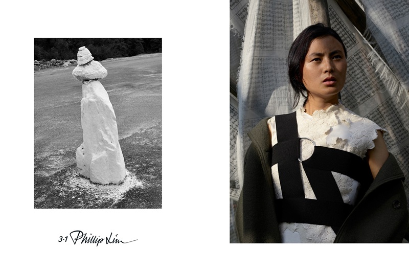 	3.1 Phillip Lim 2015秋季廣告

3.1 Phillip Lim本季以「浪漫真實（Romancing Reality）」為主題，與著名藝術攝影師Viviane Sassen是第二季的合作，品牌視角續以創作「尋找日常生活中的美」為主題的一系列攝影作品。為呼應2015年秋季主題「挑戰體制（Challenge the System）」，Phillip和Viviane前往不丹，一個以其獨特的精神治理與生活並挑戰對「幸福」定義的國家。此次拍攝選角也以沒有模特兒經驗的當地女孩為主要對象，透過沒有任何髮型、妝容、或服裝搭配等造型的美化，增強了照片的真實性。而這些未經修飾的影像也透過Viviane的鏡頭，道出了背後美麗而浪漫的故事。
