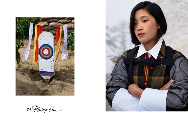 	3.1 Phillip Lim 2015秋季廣告

3.1 Phillip Lim本季以「浪漫真實（Romancing Reality）」為主題，與著名藝術攝影師Viviane Sassen是第二季的合作，品牌視角續以創作「尋找日常生活中的美」為主題的一系列攝影作品。為呼應2015年秋季主題「挑戰體制（Challenge the System）」，Phillip和Viviane前往不丹，一個以其獨特的精神治理與生活並挑戰對「幸福」定義的國家。此次拍攝選角也以沒有模特兒經驗的當地女孩為主要對象，透過沒有任何髮型、妝容、或服裝搭配等造型的美化，增強了照片的真實性。而這些未經修飾的影像也透過Viviane的鏡頭，道出了背後美麗而浪漫的故事。