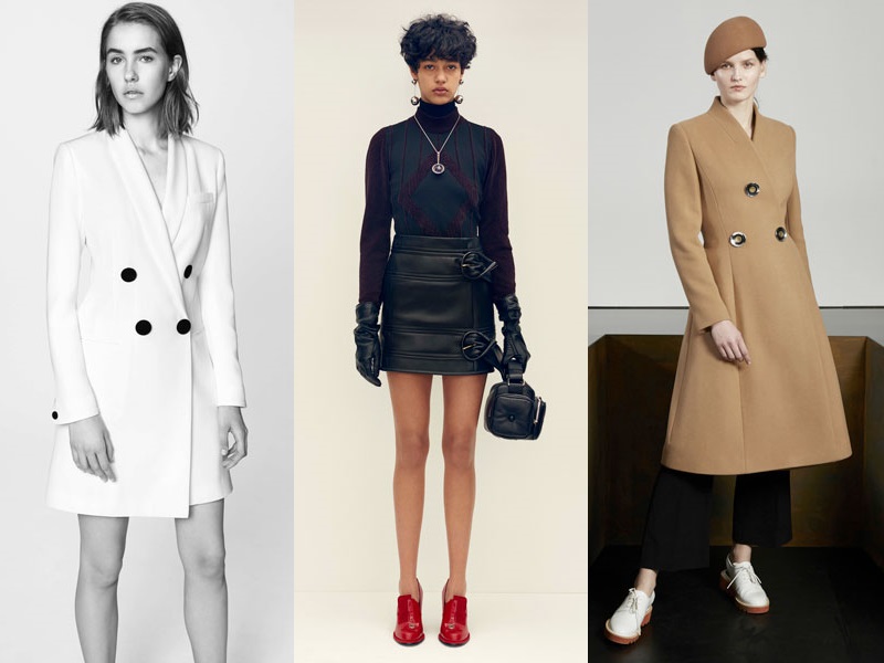 （左至右）Adam Lippes 長版西裝外套 $58,580，J.W.ANDERSON 大扣皮裙 $31,580，STELLA MCCARTNEY 大扣大衣 $65,580。