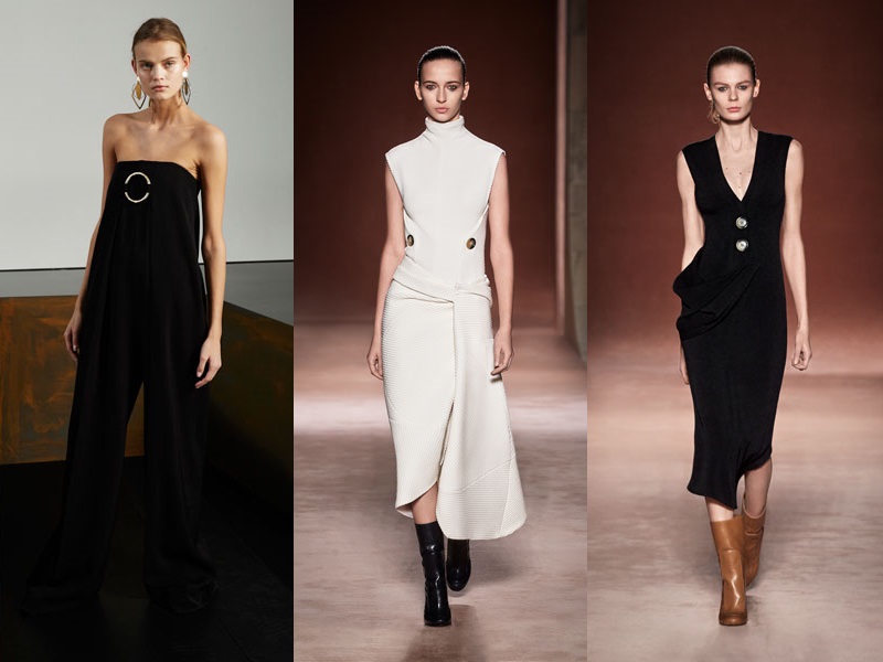 （左至右）STELLA MCCARTNEY 大扣連身褲裝 $79,580，VICTORIA BECKHAM 雙扣高領背心$41,580，VICTORIA BECKHAM 大扣洋裝 $103,580。