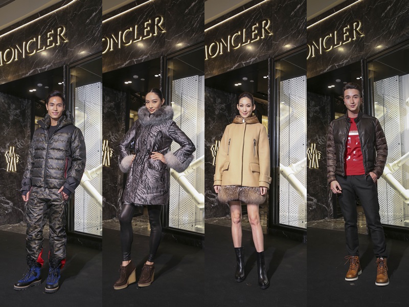 (左至右)小楊祐寧周家漢身穿MONCLER GRENOBLE秋冬系列、名模邱馨慧身著MONCLER秋冬女裝主線系列、凱渥名模李曉涵身著MONCLER秋冬女裝主線系列、凱渥名模羅素身著MONCLER秋冬男裝主線系列