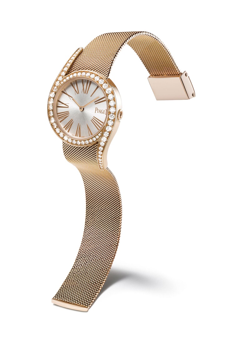 PIAGET Limelight Gala腕錶，石英機芯、18K玫瑰金鑲嵌美鑽錶殼、32mm／NTD約1,240,000。