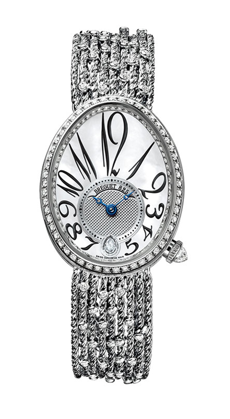 Breguet Reine De Naples數字髮絲帶鑲鑽腕錶／NTD2,314,000。