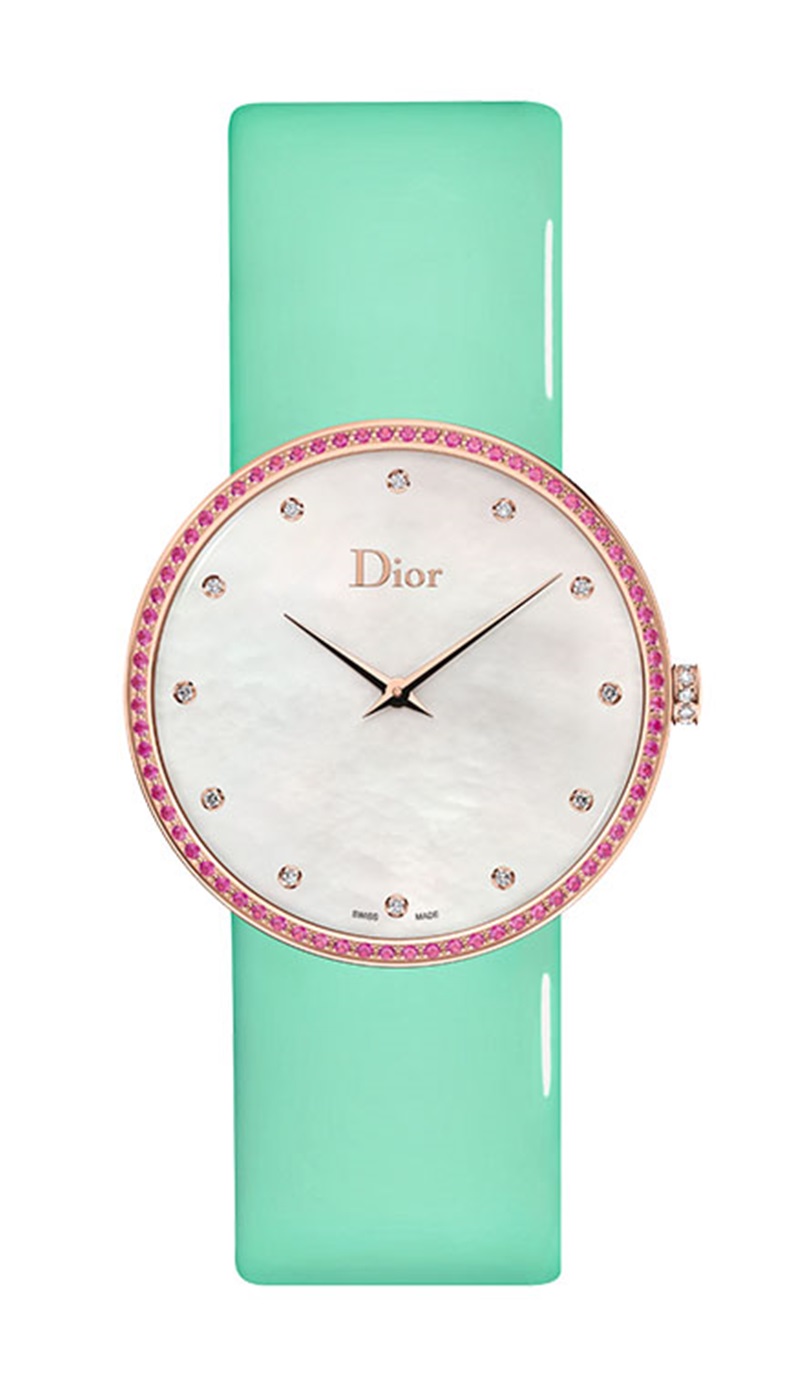 Dior LA D DE DIOR GRANVILLE腕錶，石英機芯、玫瑰金鑲嵌紅色剛玉錶殼、38mm、防水深度30米。