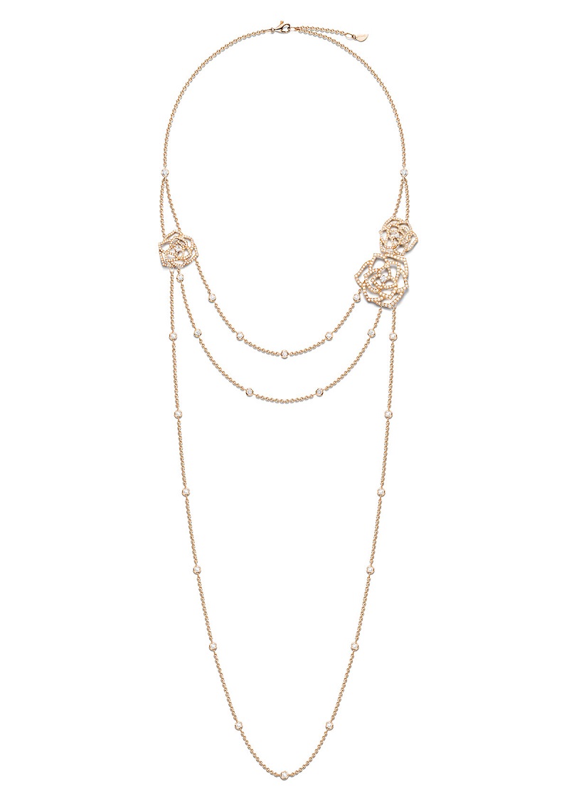 Piaget Rose 蕾絲長項鍊，共有長鍊、短鍊、手鍊四種佩戴方式。