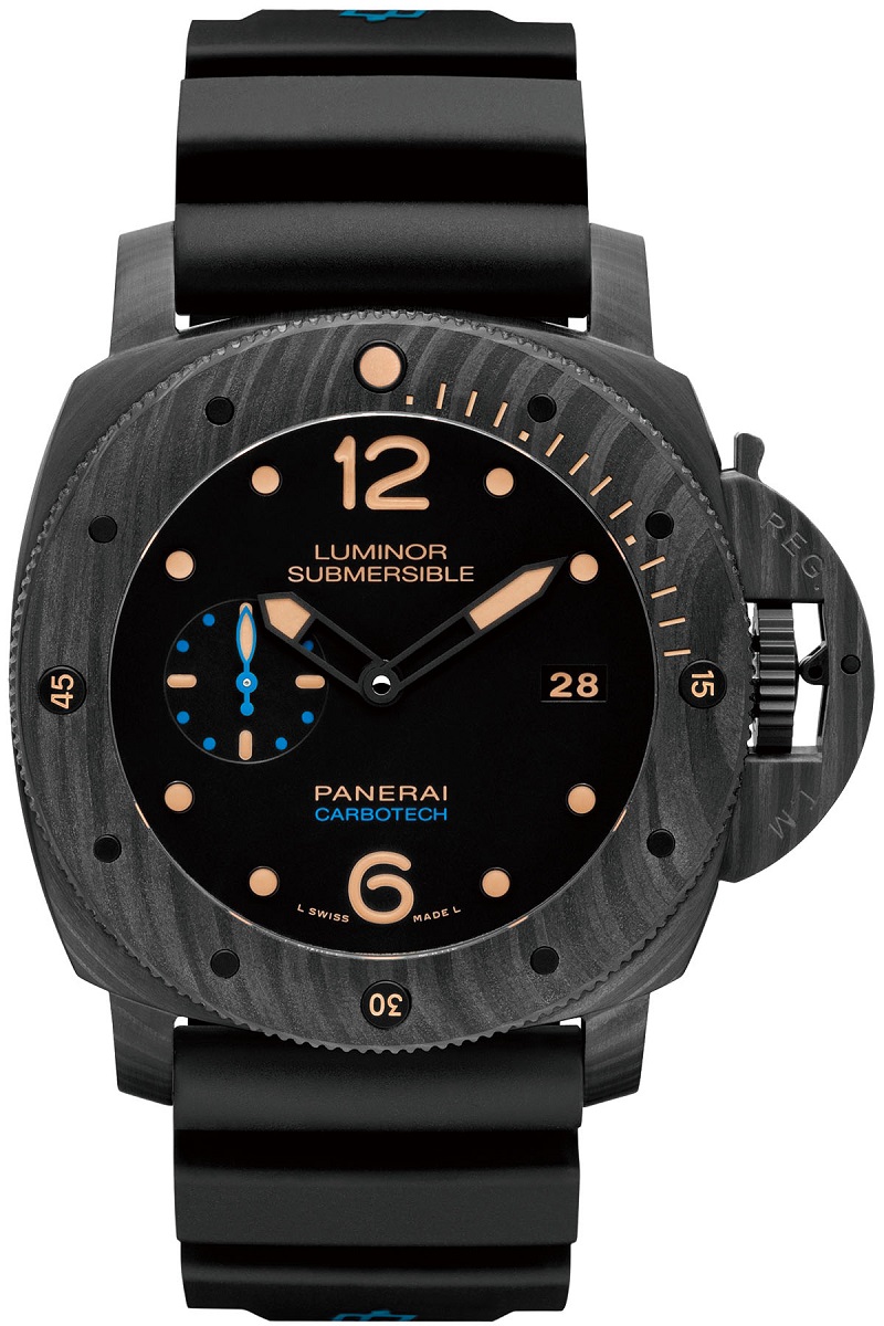 PANERAI沛納海 Luminor Submersible 1950 Carbotech™腕錶，自動上鍊機械機芯、carbotech碳纖維錶殼、時分顯示、小秒盤、日期窗、47mm、防水深度100米。