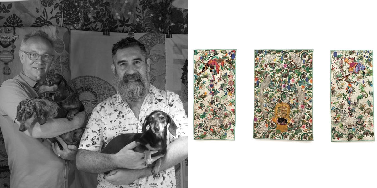 Chiachio＆Giannone，阿根廷
Leo Chiachio於1969年在布宜諾斯艾利斯出生，Daniel Giannone則於1964年
在阿根廷的科爾多瓦出生。現居及活躍於布宜諾斯艾利斯。
Chiachio＆Giannone，阿根廷，《Selva Blanca》，棉線、人造絲、木、織物、首飾、線，460 x 285 cm 1套3件，2015年，令人感到快樂而具想像力的大型手製紡織品，用上豐富的繡花材料如首飾，來創造出一個動物王國，並透過多樣化如森林的色彩及形狀，締造出栩栩如生的感覺。
