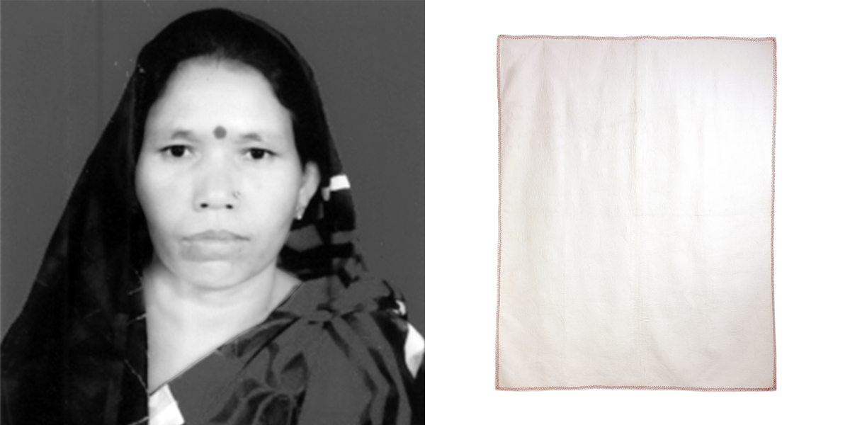 Sona，孟加拉
工藝大師Sona Rani Roy出生於1963年。現居朗布爾市迪奈普縣。
《White on White Quilt - Moyur》，棉布，180 x 230 cm，2016年，耗時6個月及多層棉料製成的精緻作品，以數代相傳的農村婦女傳統技術製成，呈現傳統手工知識所能帶來的衝擊。