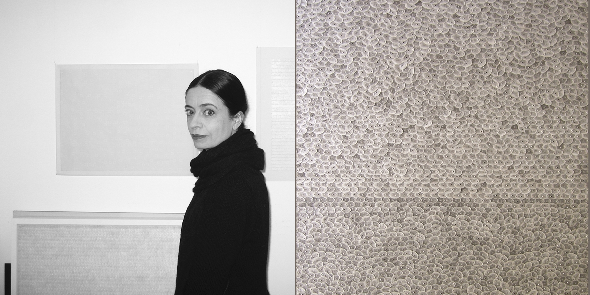 Sylvie Vandenhoucke，比利時
Sylvie Vandenhoucke於1969年出生於龍塞，持有倫敦皇家藝術學院學位，目前在根特從事教育工作，其作品更成為多個國際機構的公共及私人收藏品。
《Converging Line》，玻璃片，93 x 93 x 6 cm，2014年，一幅由傳統複雜方式製成的玻璃拼片牆壁。數千塊小玻璃片鑄燒直到每塊各有深淺時，便決定了他們鑲嵌於牆壁的位置，以合併組成一幅牆上圖案。