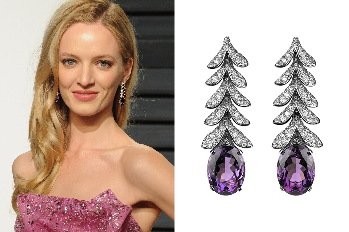 名模Daria Strokous：Boucheron Glycine耳環，2顆紫水晶 20,38克拉，320顆鑽石4,12克拉／NTD 1,330,000。