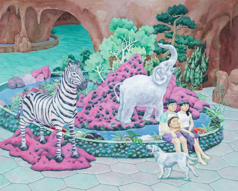 孫培懋《喜歡斑馬塑像的人》2016／壓克力彩、畫布 Acrylic on Canvas／130×162 cm。