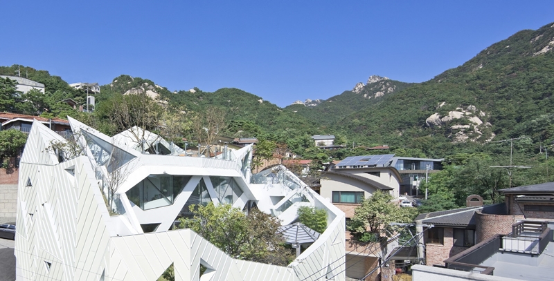 樹木從房屋生長冒出的景觀相當新奇。