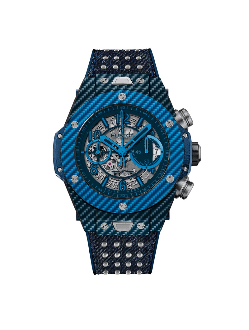 4.Big Bang Unico Italia Independent 鍍鋁碳纖維潮流科技錶。

HUBLOT宇舶錶與義大利潮流配飾品牌talia Independent於2014年11月合作全新材質Texalium®（鍍鋁碳纖維）的Big Bang Unico“Italia Independent”腕錶。全新材質 Texalium® 實為鍍鋁碳纖維，不僅擁有碳纖維輕巧舒適絕佳佩戴體驗，更可以創造出多種色彩並時刻閃耀璀璨光澤。推出灰色和藍色兩種顏色，每款限量典藏500只，每只腕錶將搭配訂製Italia Independent錶盒，同時贈送一副Italia Independent太陽眼鏡。這副太陽眼鏡的框架也是由Texalium®打造。