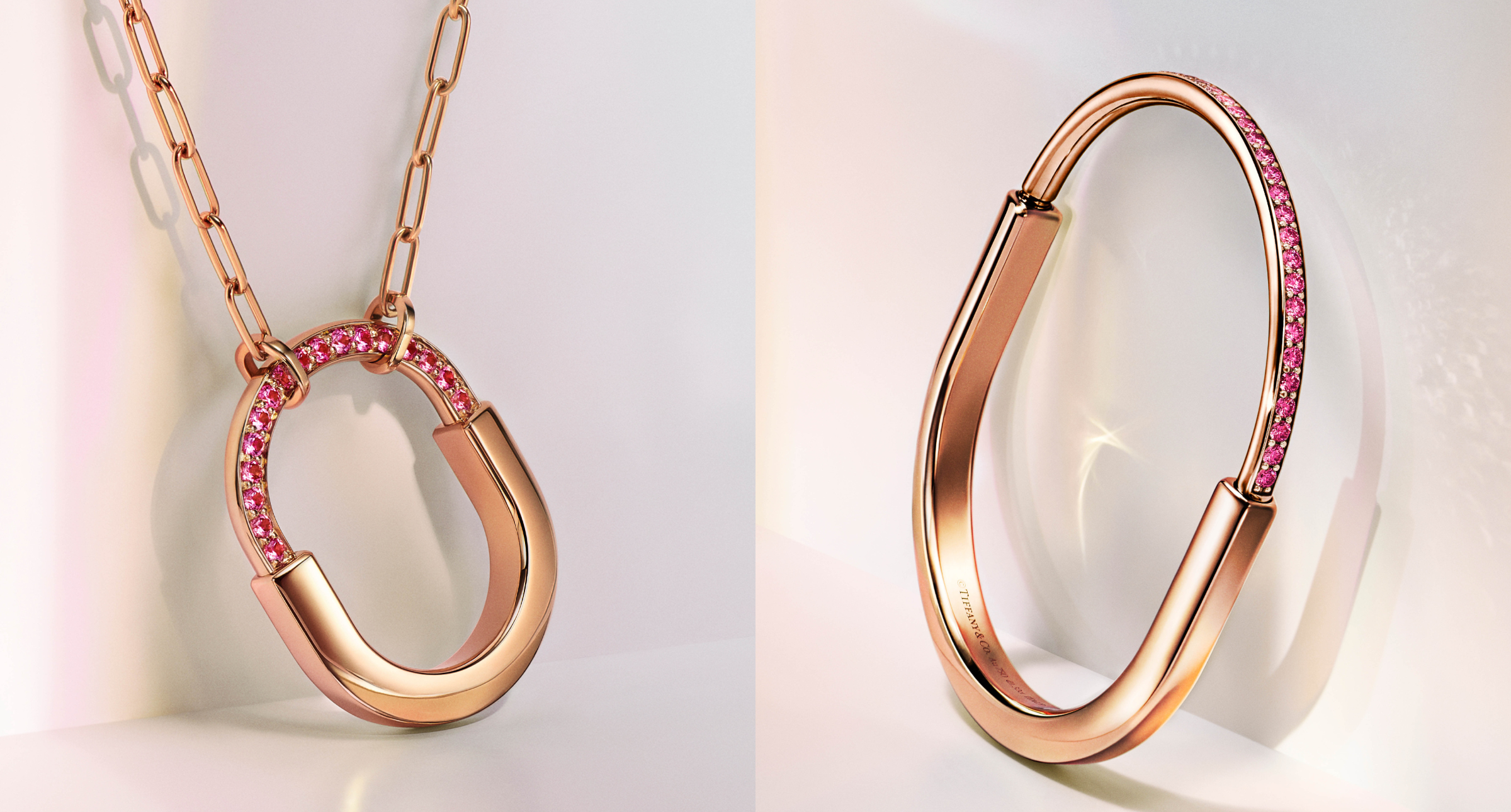 【#Jewelry】玫瑰金再掀一波流行！Tiffany & Co.特選鑲嵌粉紅藍寶石，讓手鐲、耳環與項鍊更添夢幻感