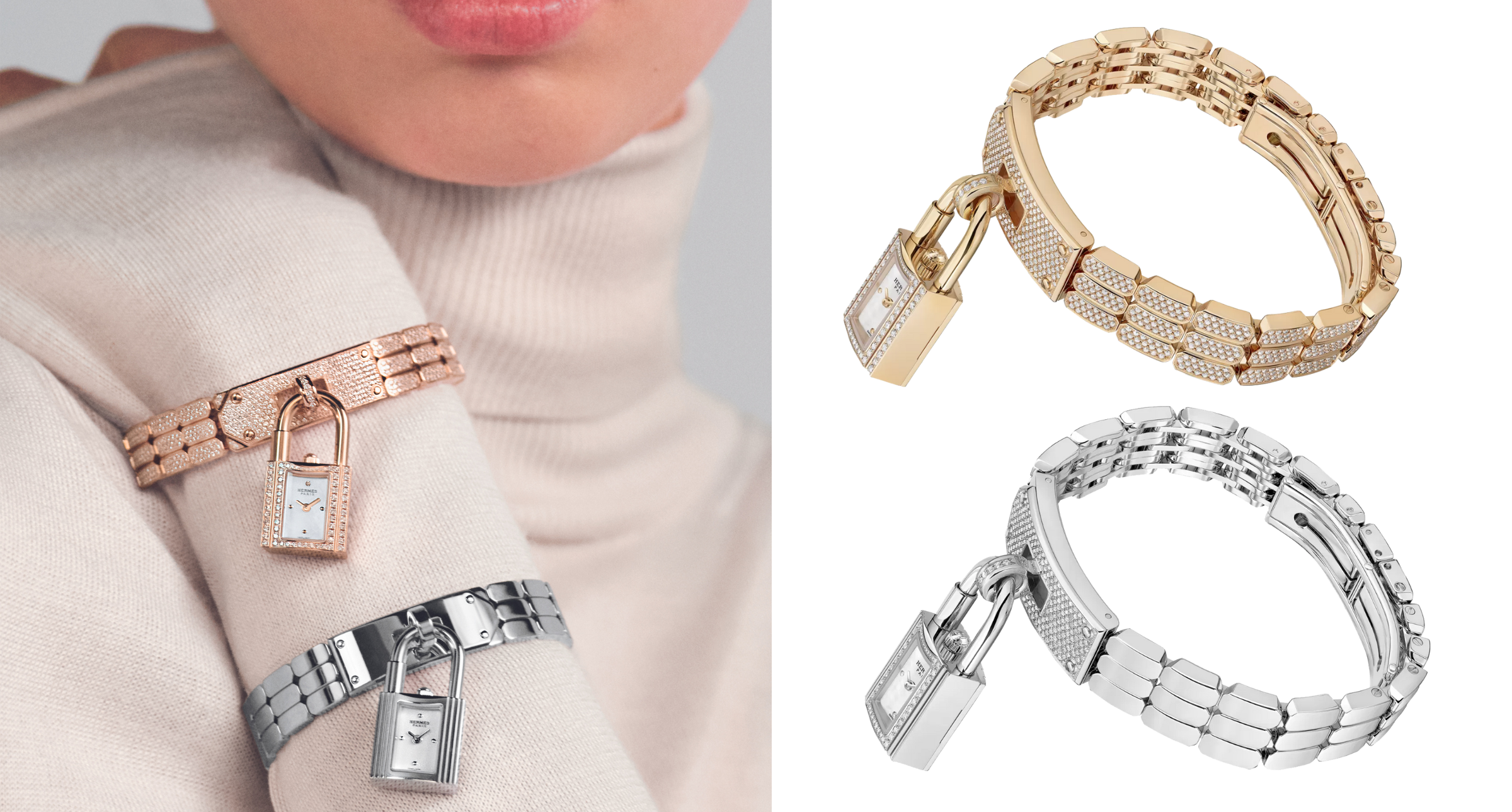 【#Watch】掛鎖造型隨心搭配，Hermès Kelly新款腕錶鑲嵌鑽石滿盈，璀璨亮相