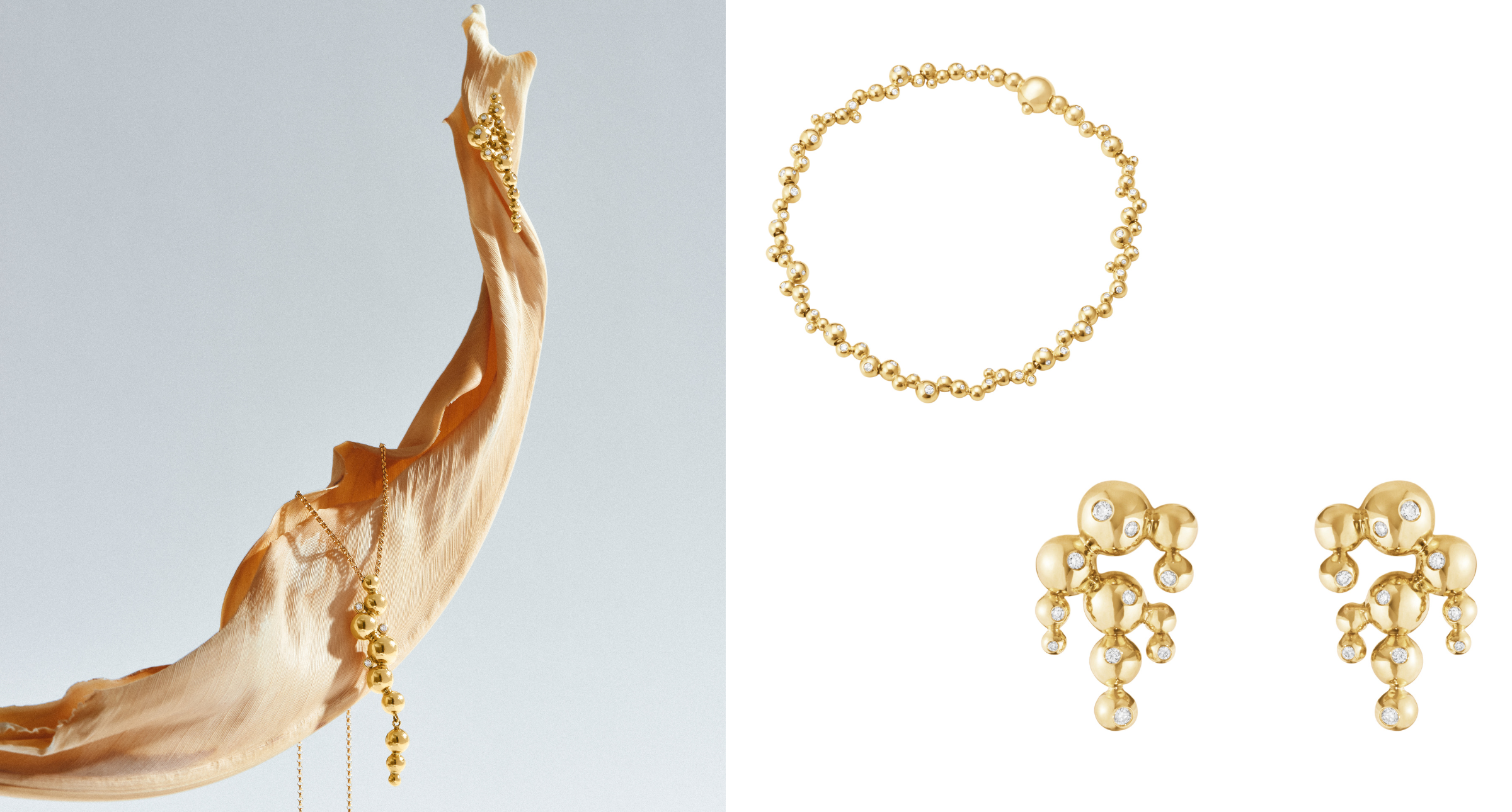 【#Jewelry】喬治傑生月光葡萄系列首飾，圓潤外型鑲嵌鑽石綴飾，精巧模樣讓人愛不釋手