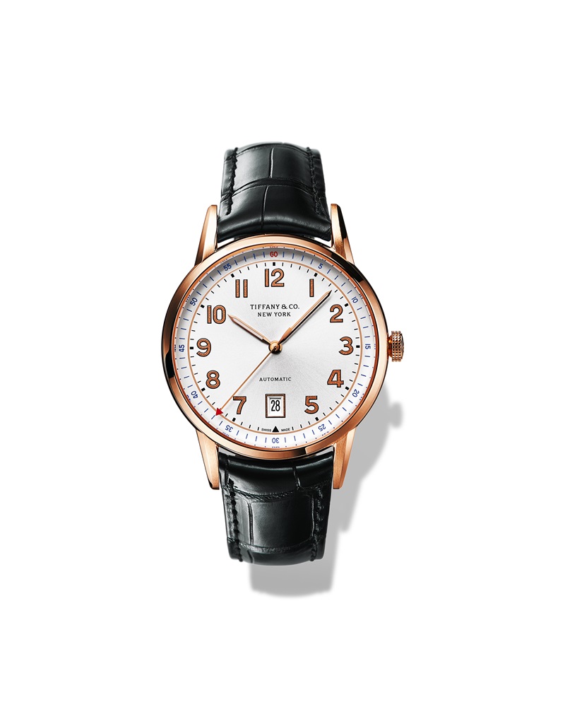 Tiffany - CT60腕錶，18K玫瑰金，自動上鍊機芯，白色錶盤，直徑40mm，時、分、秒針顯示，搭配黑色鱷魚皮錶帶。NT$420,000