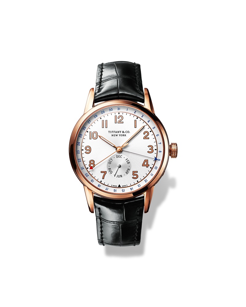 Tiffany - CT60年曆腕錶，18K玫瑰金，自動上鍊機芯，白色錶盤，直徑40mm，時、分、秒針顯示，搭配黑色鱷魚皮錶帶。NT$665,000