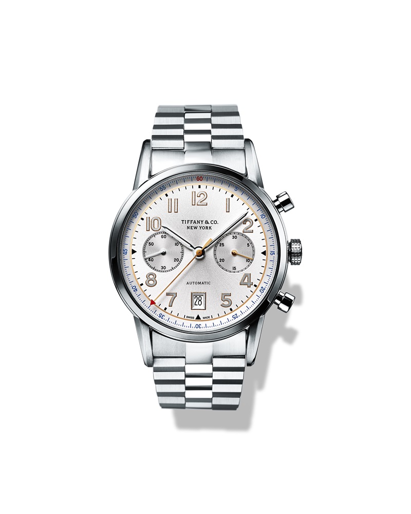 Tiffany - CT60自動計時碼錶，不鏽鋼材質，自動上鍊機芯，白色錶盤，直徑42mm，搭配鍊帶。NT$254,000