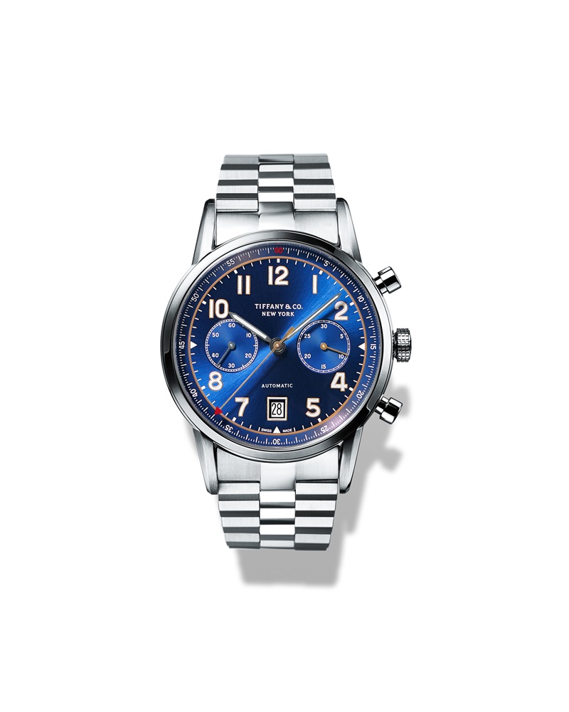 Tiffany - CT60自動計時碼錶，不鏽鋼材質，自動上鍊機芯，藍色錶盤，直徑42mm，搭配鍊帶。NT$254,000