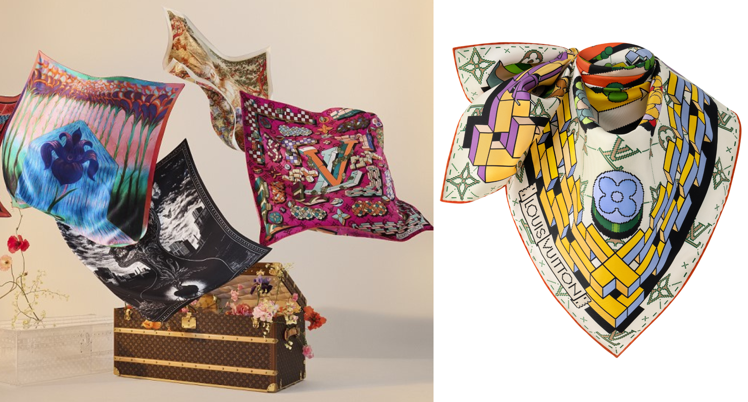 【#Accessory】LV跨界合作當代藝術家，創新詮釋經典印花為絲巾帶來繽紛色彩