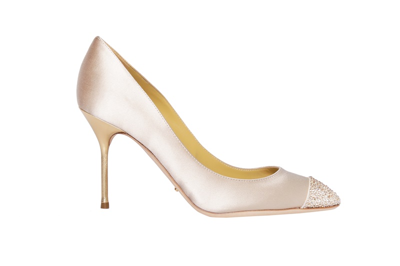 sergio rossi Bridal Collection 新娘系列 Lady Jane象牙白緞面拼接水鑽高跟鞋 NT$46,000