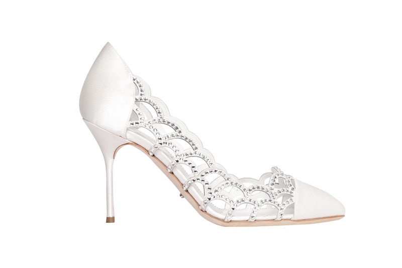 sergio rossi Bridal Collection 新娘系列 MERMAID 白色緞面拼接鏤空鱗紋水鑽高跟鞋 NT$52,000